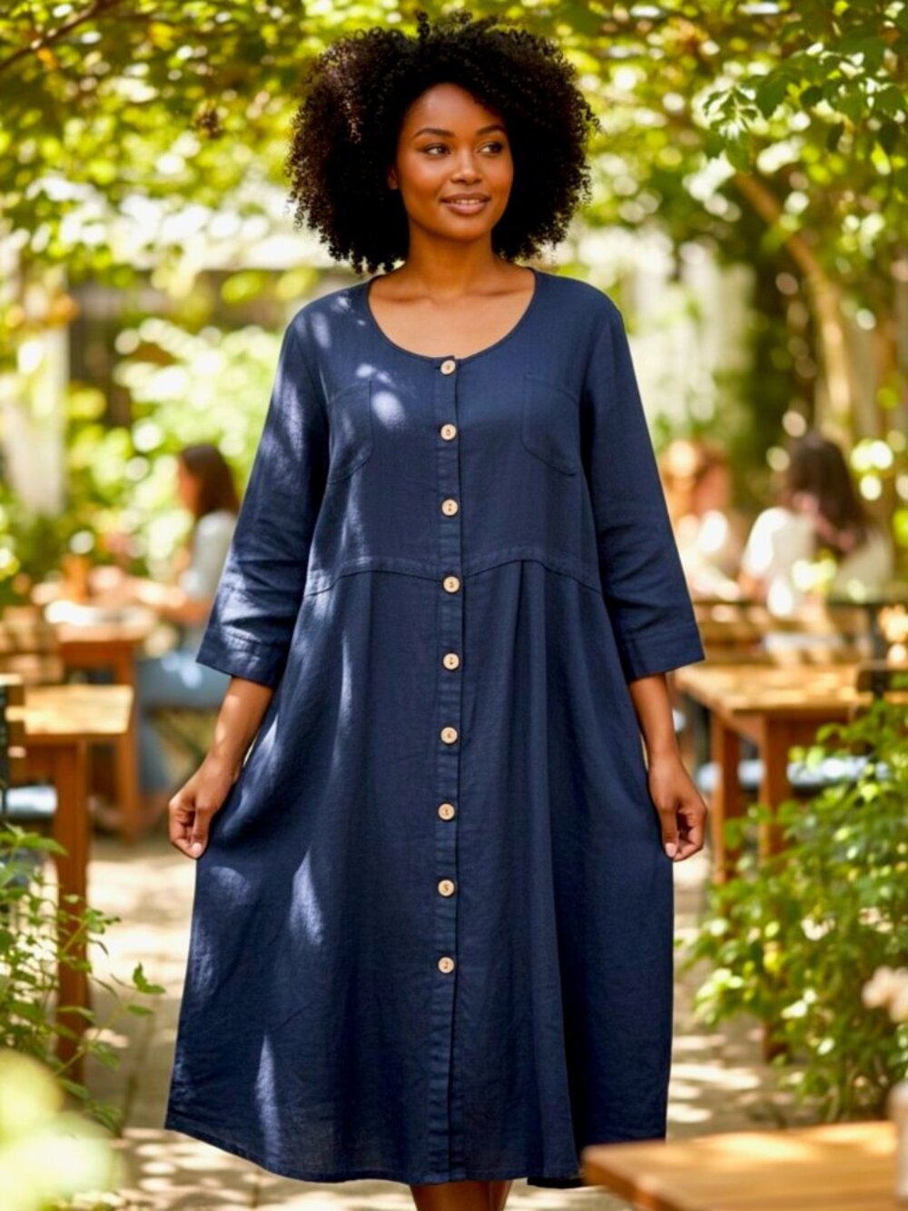 Meral Dark Blue Scoop Neck 3/4 Sleeve Button-Down Shirt Dress Size XXXL (EUC)